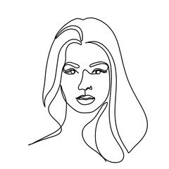 Woman Face Portrait Continuous One Line Drawing. Female Portrait Beautifull Outline Drawing Line Art. Female Line Abstract Portrait
