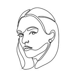 Woman Face Portrait Continuous One Line Drawing. Female Portrait Beautifull Outline Drawing Line Art. Female Line Abstract Portrait