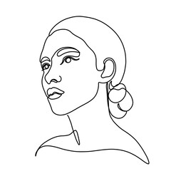 Woman Face Portrait Continuous One Line Drawing. Female Portrait Beautifull Outline Drawing Line Art. Female Line Abstract Portrait
