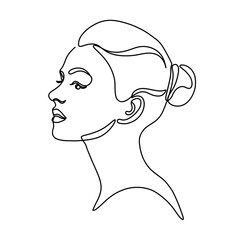 Woman Face Portrait Continuous One Line Drawing. Female Portrait Beautifull Outline Drawing Line Art. Female Line Abstract Portrait