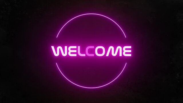 welcome animation text with neon style on black background.