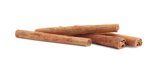Dry aromatic cinnamon sticks isolated on white