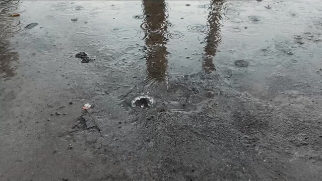 The rain causes damage to concrete cement