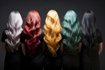 fashion models with different colours of hair  - obrazy, fototapety, plakaty
