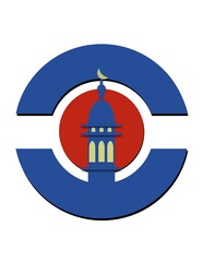 Architecture Abstract Stylized antique Mosque with moon light, yellow oriental window Illustration