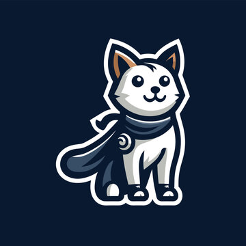 A minimalistic mascot logo of a superhero cat