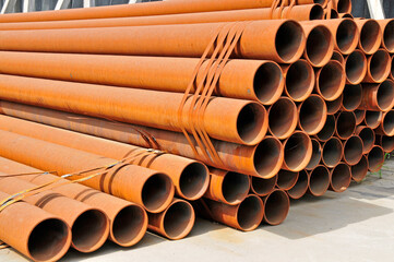 Stacked with rust of steel pipe