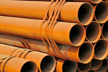 Stacked with rust of steel pipe