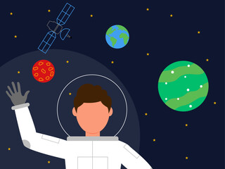 Spaceman floating in space. Outer space and astronaut vector illustrations.