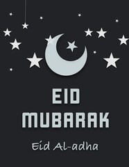 Eid Mubarak Greeting with Crescent Moon and Stars