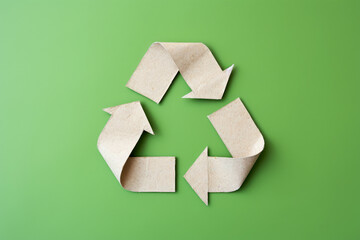 recycled paper recycle symbol  on green background