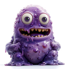 Cheerful purple slime monster with bulging eyes and gooey texture, comical - obrazy, fototapety, plakaty