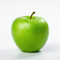Vibrant Green Apple with Fresh Water Droplets Isolated on White Background