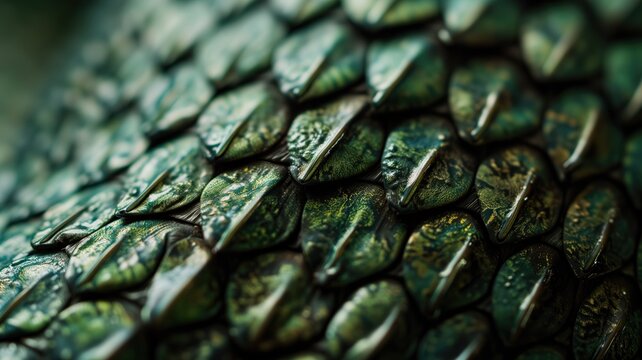 Detailed macro shot of green snake scales with a shiny texture
