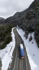 Naklejka premium caminhão em estrada sinuosa com floresta