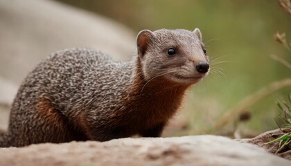 Close-up portrait of a mongoose on a sunny day in the park, pet