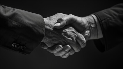 Black and white close-up of a firm handshake