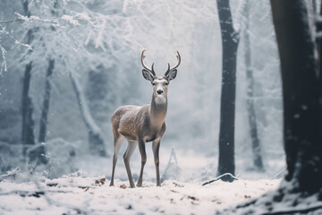 white deer in the snow