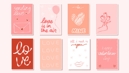 set of handdrawn valentines day greeting card vector illustration