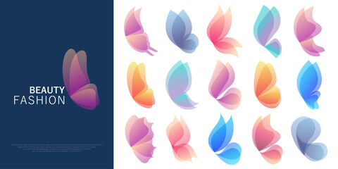 set of Colorful butterfly logo. Overlay transparent sheets style. Vector illustration
