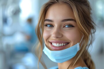 Dental care banner with a beautiful healthy smile of a young woman - obrazy, fototapety, plakaty
