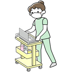 ナースワゴンを押す女性看護師