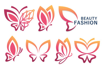 Abstract butterfly icon set logo design template . Vector illustration .