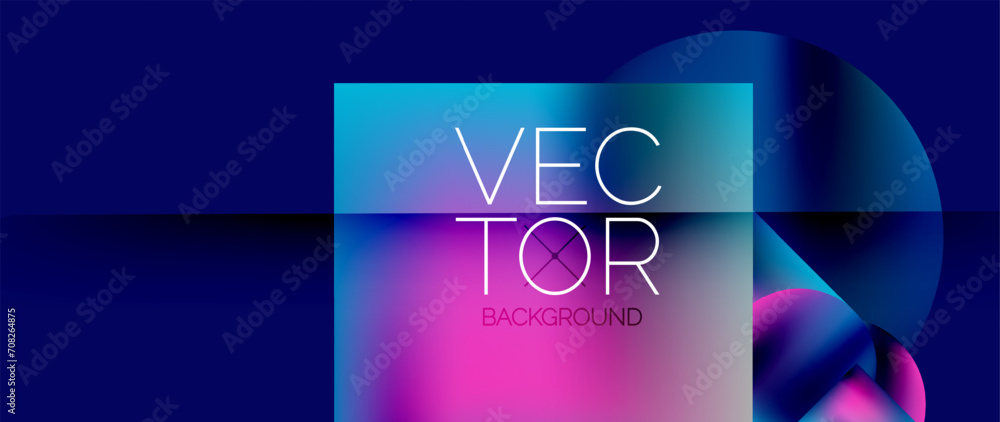 Poster squares and circles design. fluid color gradients with metallic effects. serene synergy of shapes, m