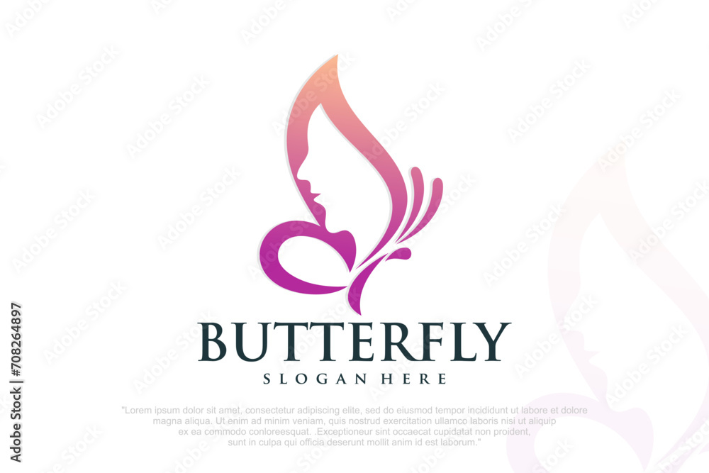 Canvas Prints beauty icon set logo design .woman face in butterfly wings shape. vector illustration