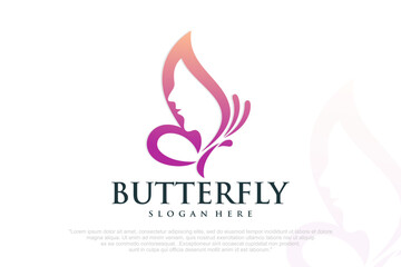 beauty icon set logo design .Woman face in butterfly wings shape. Vector illustration