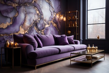 Radiant fusion of amethyst and gold, forming an Abstract Wallpaper Background that shimmers with regal opulence
