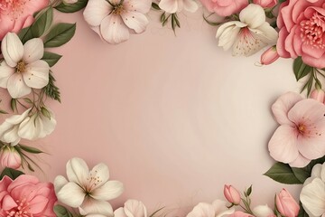 Naklejka na ściany i meble Border frame of flowers, spring background.
