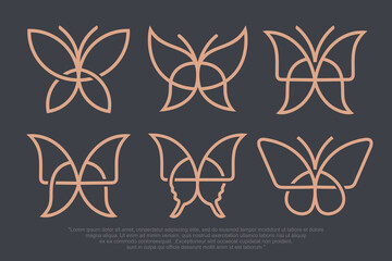 Set of butterfly logo design . Butterfly line drawing . vector illustration - obrazy, fototapety, plakaty