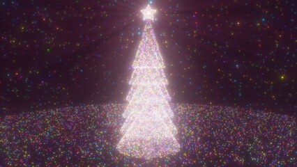 Naklejka premium Beautiful Abstract Christmas Tree Sparkling Lights And Shining Stars - Abstract Background Texture