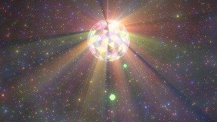 Beautiful Disco Ball Shining Rainbow Color Light Beams In Outer Space - Abstract Background Texture © IncrediVFX