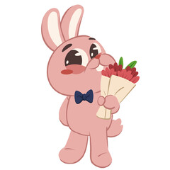 Cute bunny holding love flower bouquet valentine cartoon character
