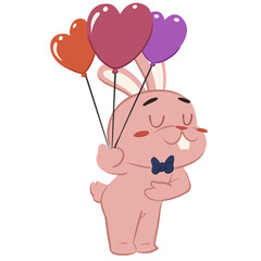 Cute bunny holding love baloons valentine cartoon character
