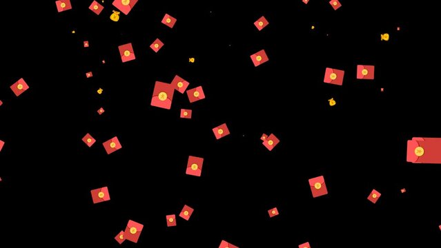 Chinese New Year Red Packet and Money Bag Drop Animation,alpha channel