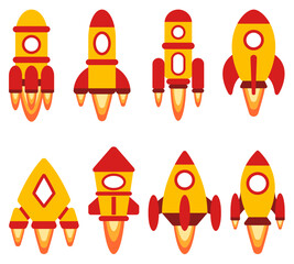 vector set of rockets in flight