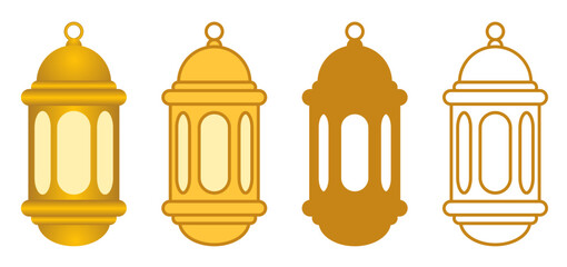set of vector collection of lanterns in 3d, flat, silhouette and outline shapes
