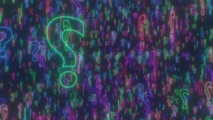 Millions Of Colorful Glow Rotating Question Marks Floating In Space - Abstract Background Texture