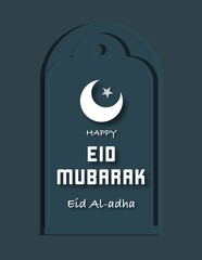 Islamic Eid Mubarak Celebration Tags with Crescent and Star.