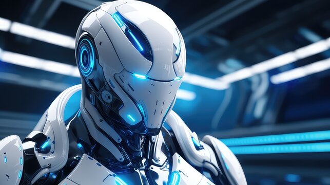 Futuristic Robot blue and white color