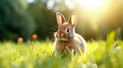 Fototapeta na wymiar Cute baby rabbit portrait in nature looking at camera