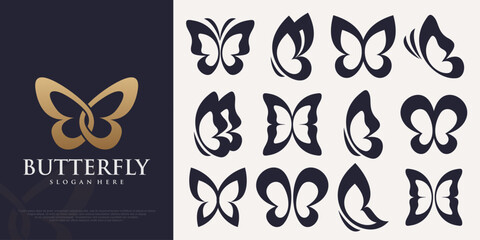 set of Butterfly logo. Luxury line logotype design. Butterfly symbol logotype. Vector illustration