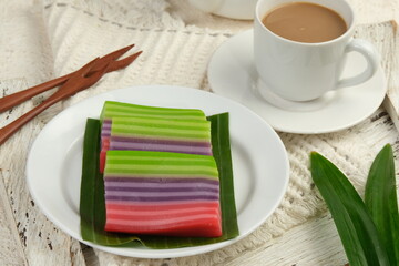 Kue Lapis Pepe or Rainbow Sticky Layer Cake is Indonesian Traditional Dessert made from Rice Flour...
