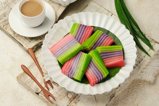 Kue Lapis Pepe or Rainbow Sticky Layer Cake is Indonesian Traditional Dessert made from Rice Flour and Coconut Milk,Steamed Layer by Layer.