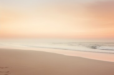 Fototapeta na wymiar Footprints in the Sunset: Muted Tones of Tranquil Beach Serenity, a sense of calmness, with gentle waves, pastel colors, and the soothing essence of a coastal twilight,