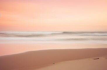 Fototapeta na wymiar Footprints in the Sunset: Muted Tones of Tranquil Beach Serenity, a sense of calmness, with gentle waves, pastel colors, and the soothing essence of a coastal twilight,