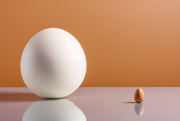 Chicken and quail egg..Minimal food concept.Top view,copy space.Generative Ai